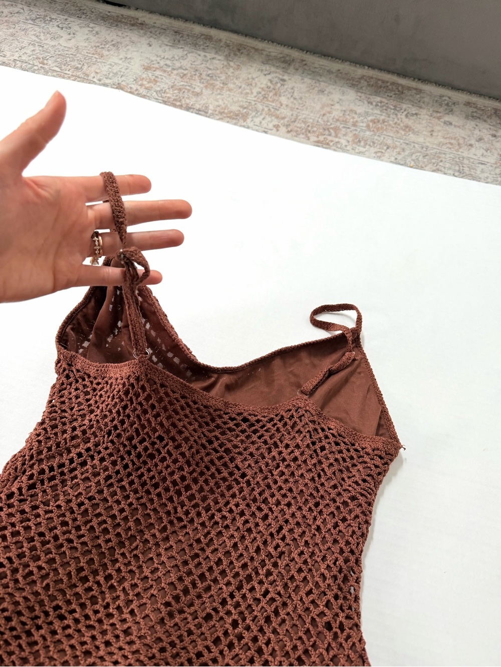 Vintage Chocolate Brown Crochet Cami Tank Top — Silk Blend Boho Fairy S/M - Picture 12 of 12